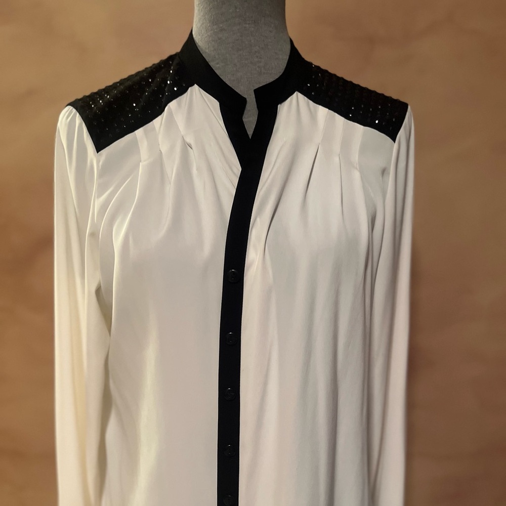 Alfani White Blouse with Black Trim-NWT